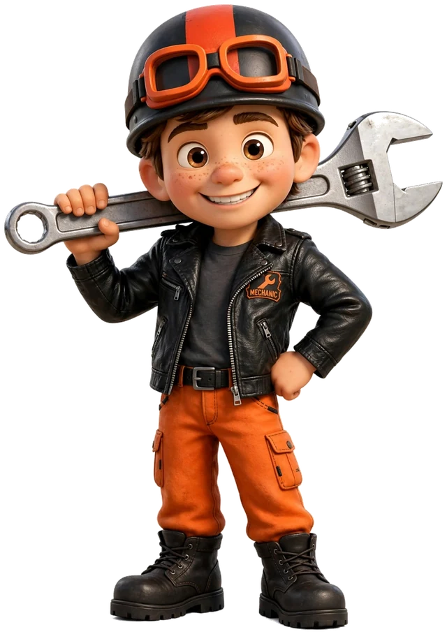Mascote Max Motos com chave de boca